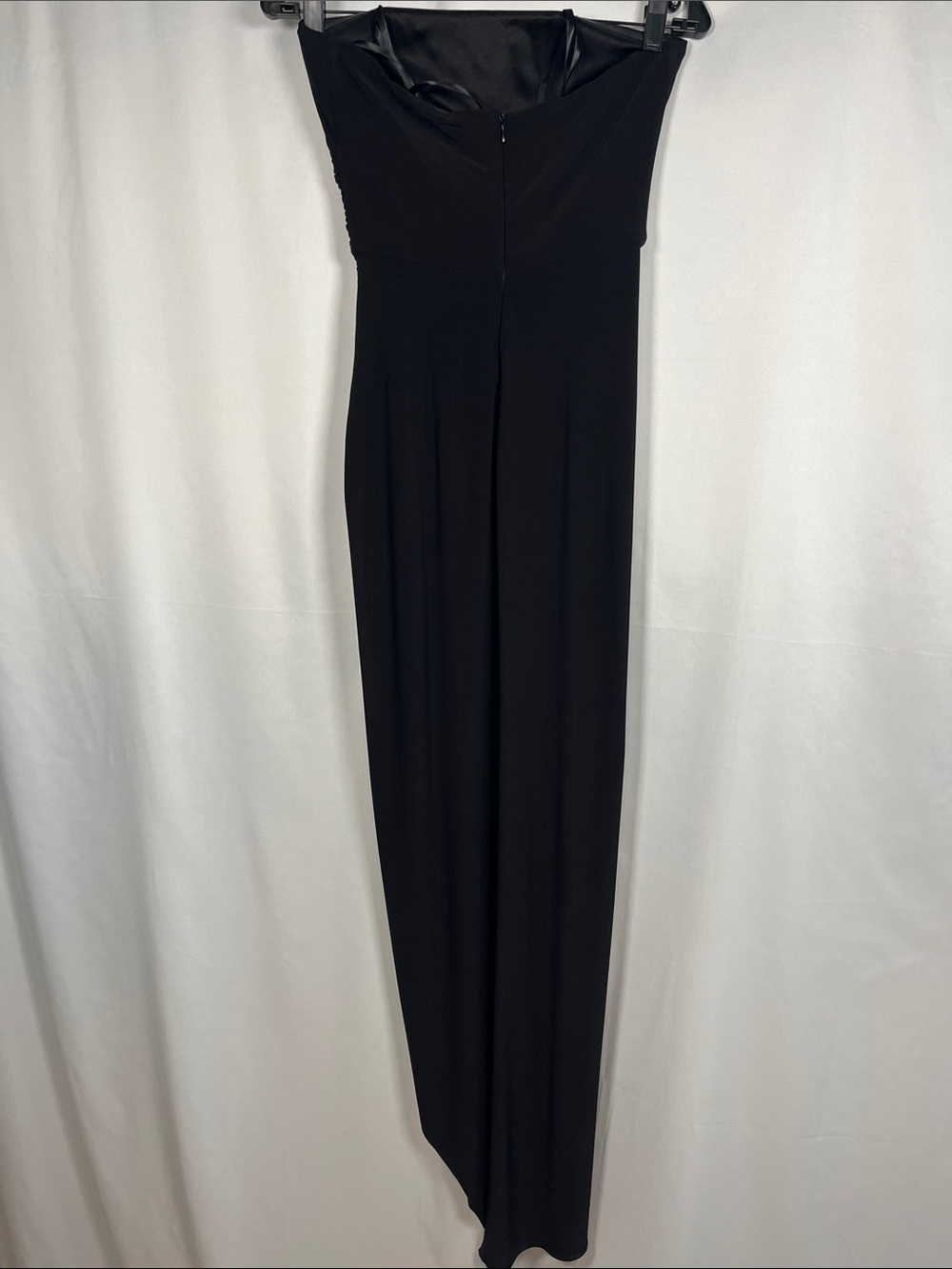 La femme black strapless jersey ruched gown side slit cocktail formal sz 4 - Picture 7 of 9